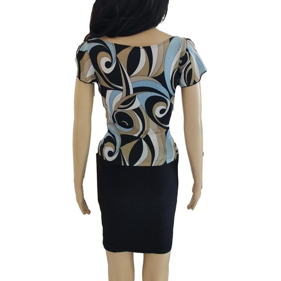 Abstract Multicolor Ruffle Belted Top M - Picture 8 of 12